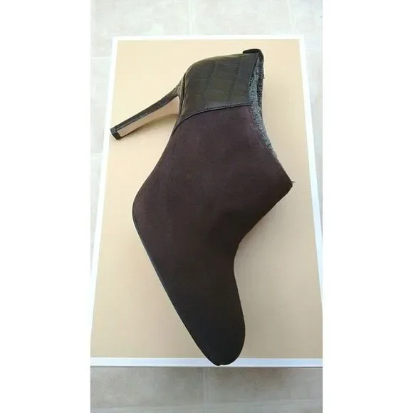 New! MICHAEL KORS Women's Suede Croc Embossed Booties Ankle Boots Brown Shoes - Picture 9 of 10